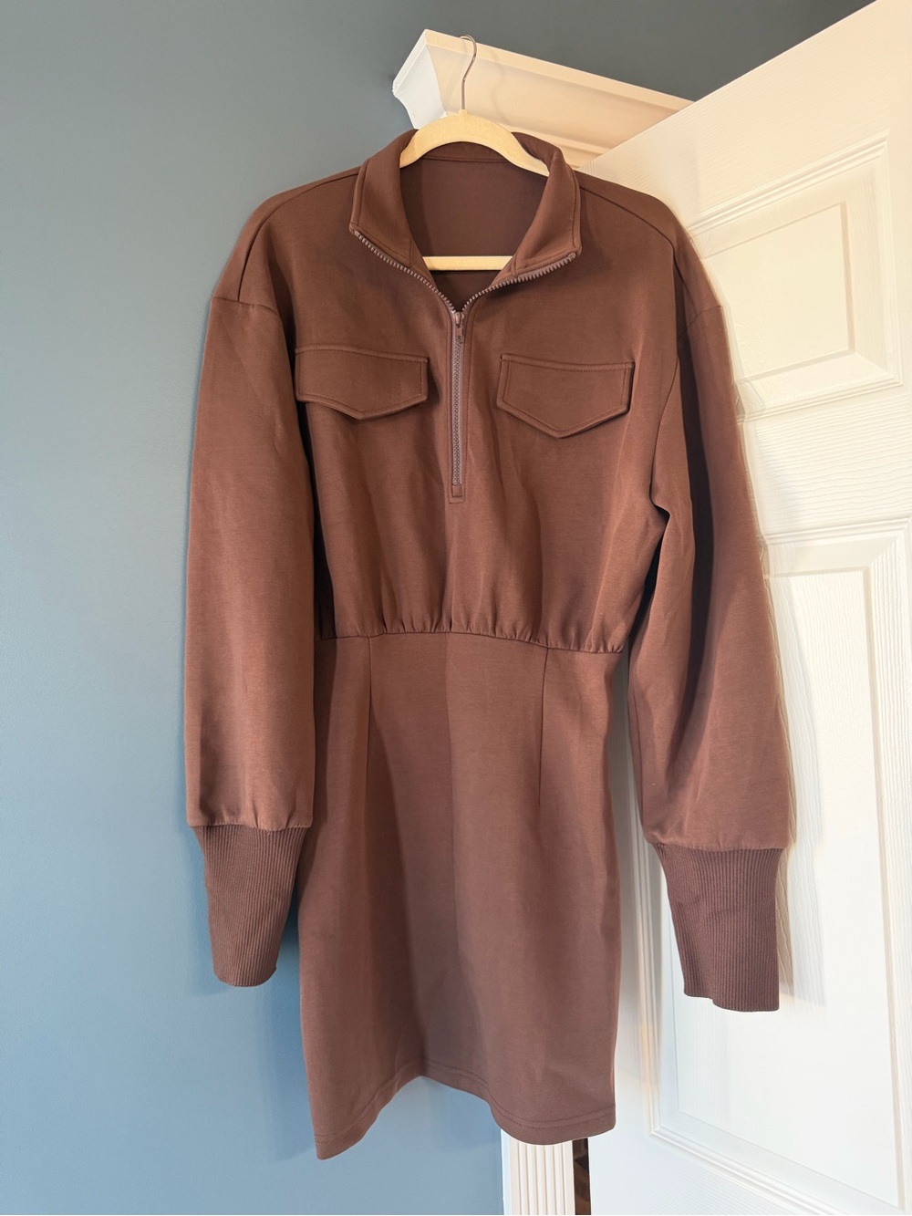 Women’s Brown Half-Zip Pullover Dress